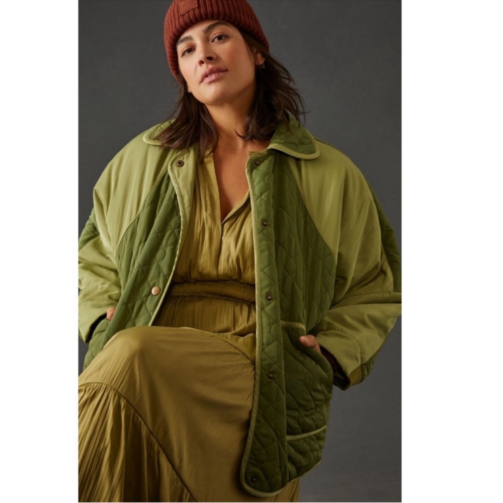 Anthropologie Pilcro green Quilted jacket Coat Sz large - Picture 7 of 15